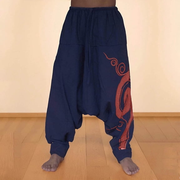 Simua Men's Loose Casual Printed Harem Pants Elastic Drawstring Waist Low-Crotch Yoga Pants for Daily Loungewear All Season Wear