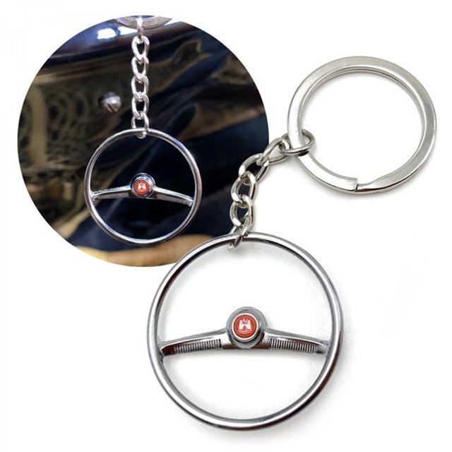 KaferLab 789241 1955-59 Volkswagen Beetle Chrome Offset Batwing Steering Wheel Keychain - Red Wolfsburg