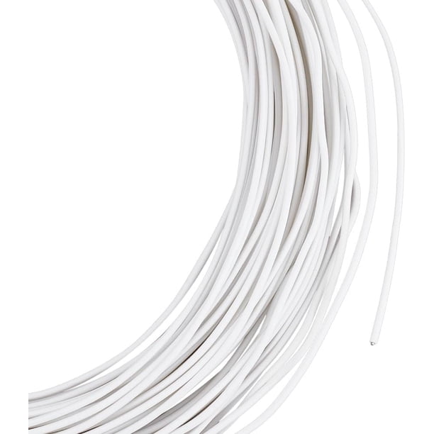 Alambre blanco de sombrerería de 30 m, 2 mm de diámetro, con vástago de hierro recubierto de plástico blando, ideal para manualidades, costura y confección de alas.