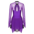 thumbnail image 4 of Doomiva Women's Figure Ice Skating Dress Long Sleeves Ballet Leotards Dance Costume for Competition Purple M, 4 of 7