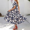 thumbnail image 2 of Aellinatey Womens Square Neck Smocked Dress Puff Short Sleeve Floral Casual Ruffle Tiered Maxi Wedding Guest Dresses, 2 of 8