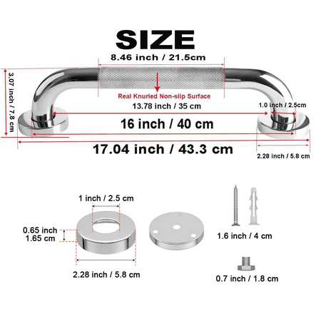 HEALTHLINE Grab Bar for Bathroom 16 inch, Bathroom Safety Bars Showers and Walls, Bathtub Safety Rail Shower Grab Bars Chrome Bath Handle for Elderly, Seniors, Disabled, ADA, Knurled Chrome (16 inch)