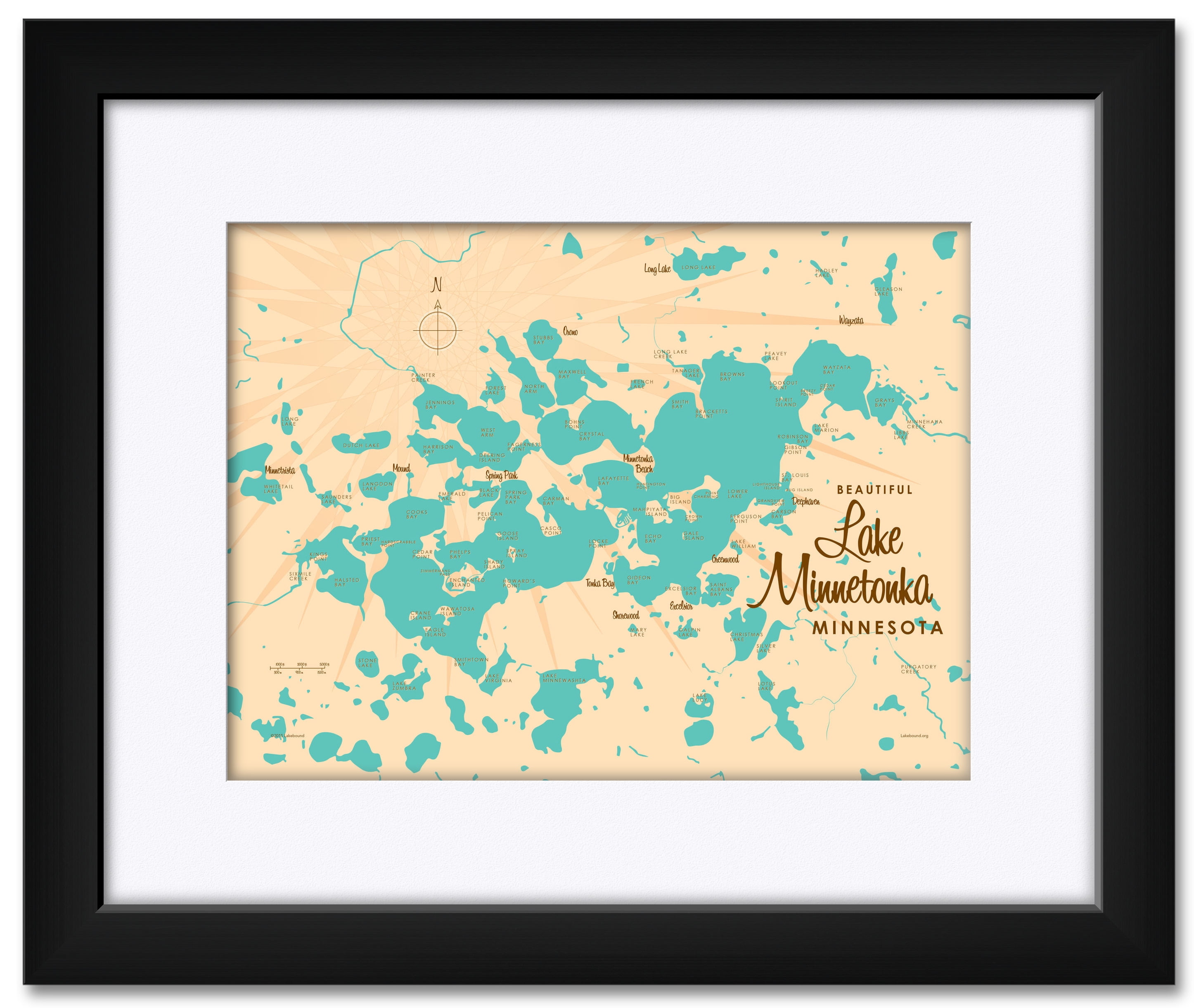 Lake Minnesota Map Framed & Matted Art Print by Lakebound