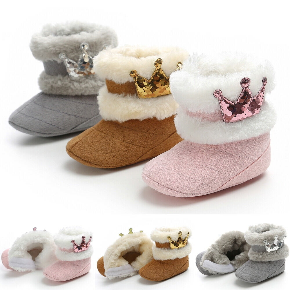 Crown Newborn Toddler Baby Girl Snow Boots Winter Warm Booties Crib