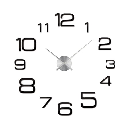Large Frameless DIY Wall Clock Kit 28 36 Inch Adjustable 3 D Mirror Number Stickers, Silent Quartz