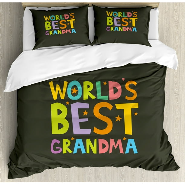 Grandma King Size Duvet Cover Set Best Grandmother E With Colorful Letters Doodle Stars On Greyscale Background Decorative 3 Piece Bedding 2 Pillow Shams Multicolor By Ambesonne Com Grandma King Size Duvet Cover Set Best, Best Size Duvet For King Bed