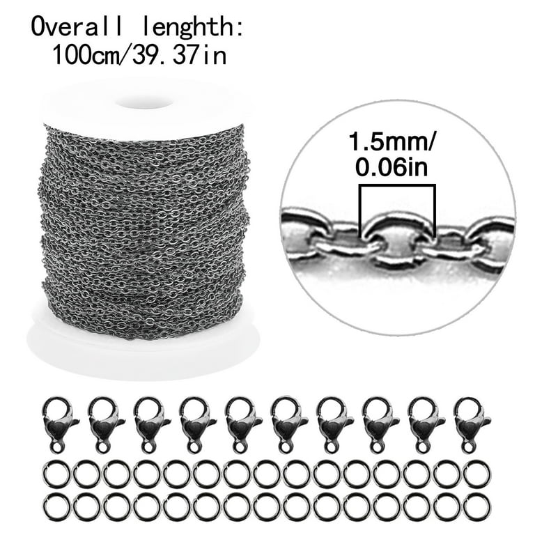 32.8 feet chain link thin stainless steel chain spool bulk necklace with  lobster clasp and rings for jewelry making diy bracelet anklet 