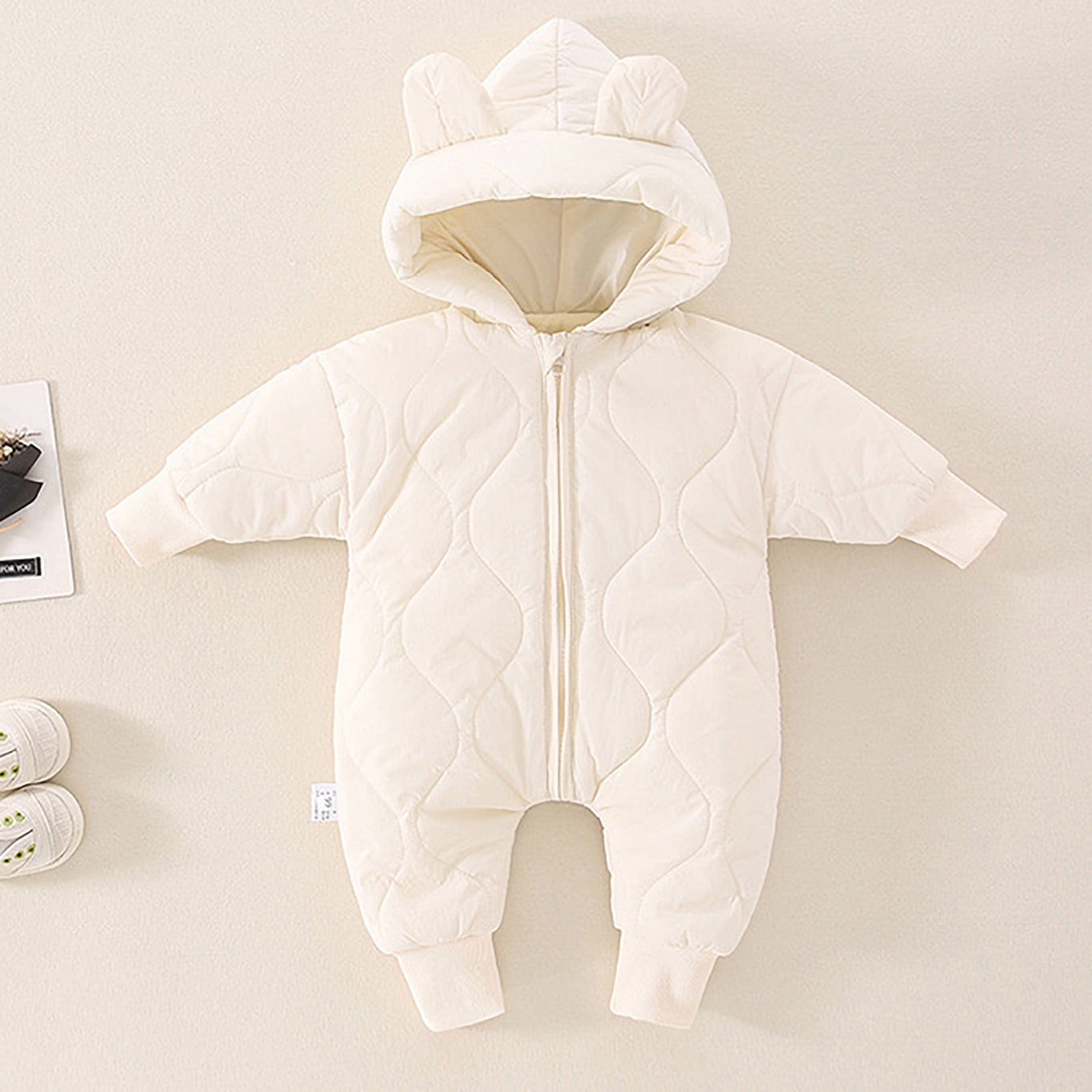 TAIAOJING Baby Boy Girl Winter Jumpsuit Unisex Padded Hooded Bears Ears Long Sleeve Cute Cartoon Romper Zipper Jumpsuit Outfits Autumn And Fall Winter Clothes 18-24 Months