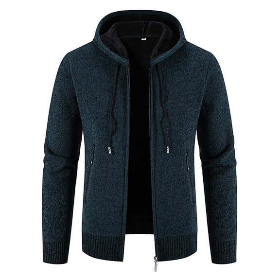 Holloyiver Men's Fashion Autumn And Winter Stand Collar Sweater Casual Fleece Jacket Navy