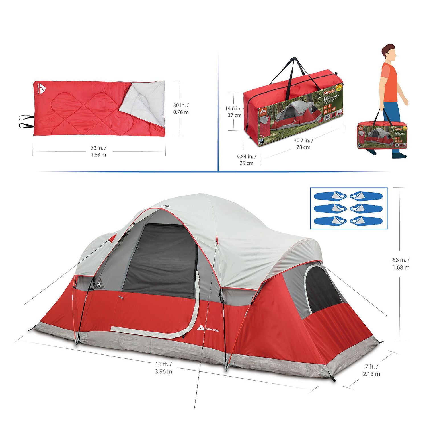 Ozark Trail 3-Piece Camping Combo, Blue Color, Include Sleeping