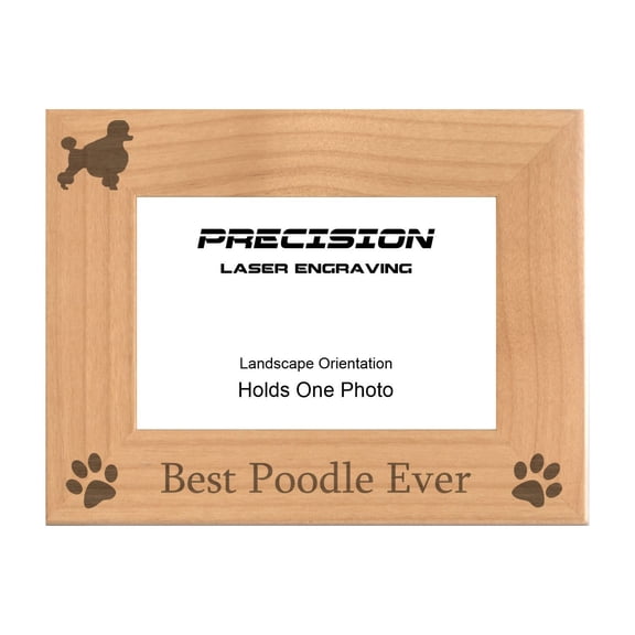 PrecisionNC Engraving Dog Pet Frames Best Poodle Ever with Paw Prints Engraved Natural Wood Picture Frame 4x6 Landscape