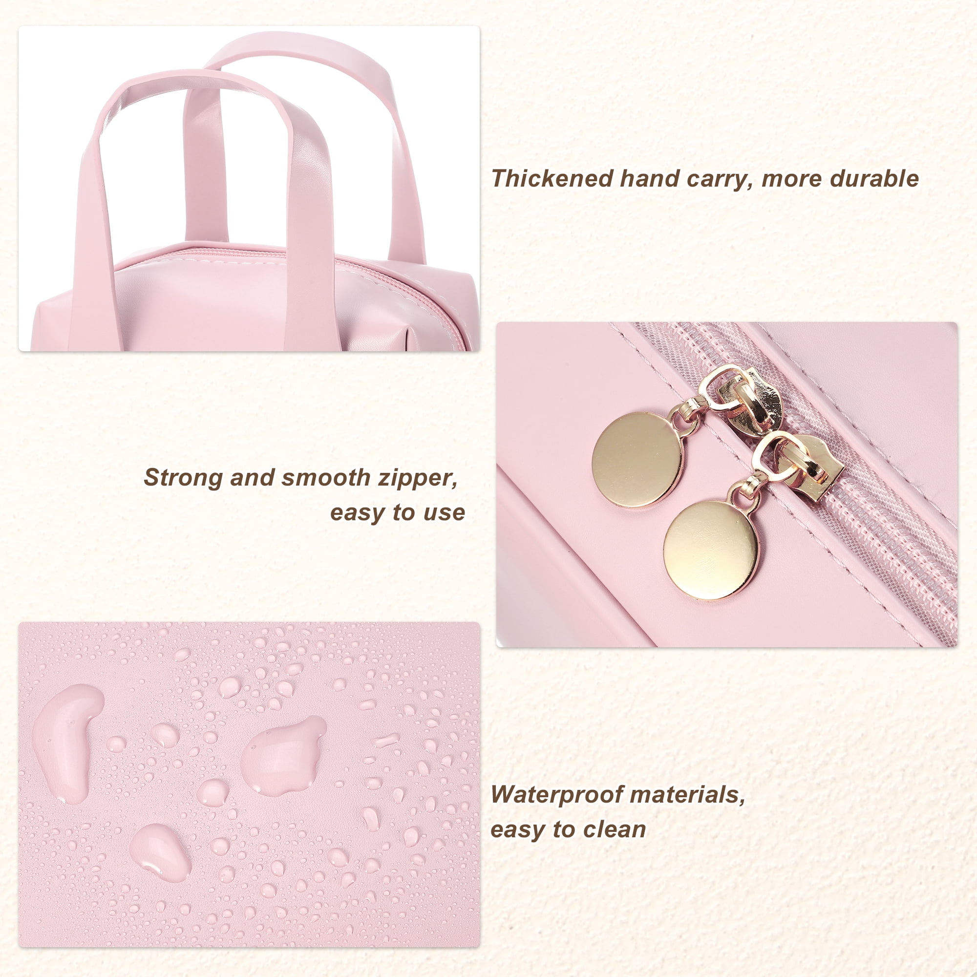 Unique Bargains Portable Makeup Bag Large Capacity Travel Makeup Pouch with Handle Pink