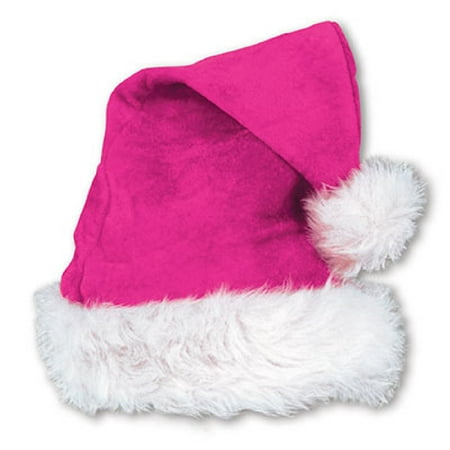 Club Pack of 12 Hot Pink Velvet with Plush White Trim Santa Claus Hat Costume Accessories