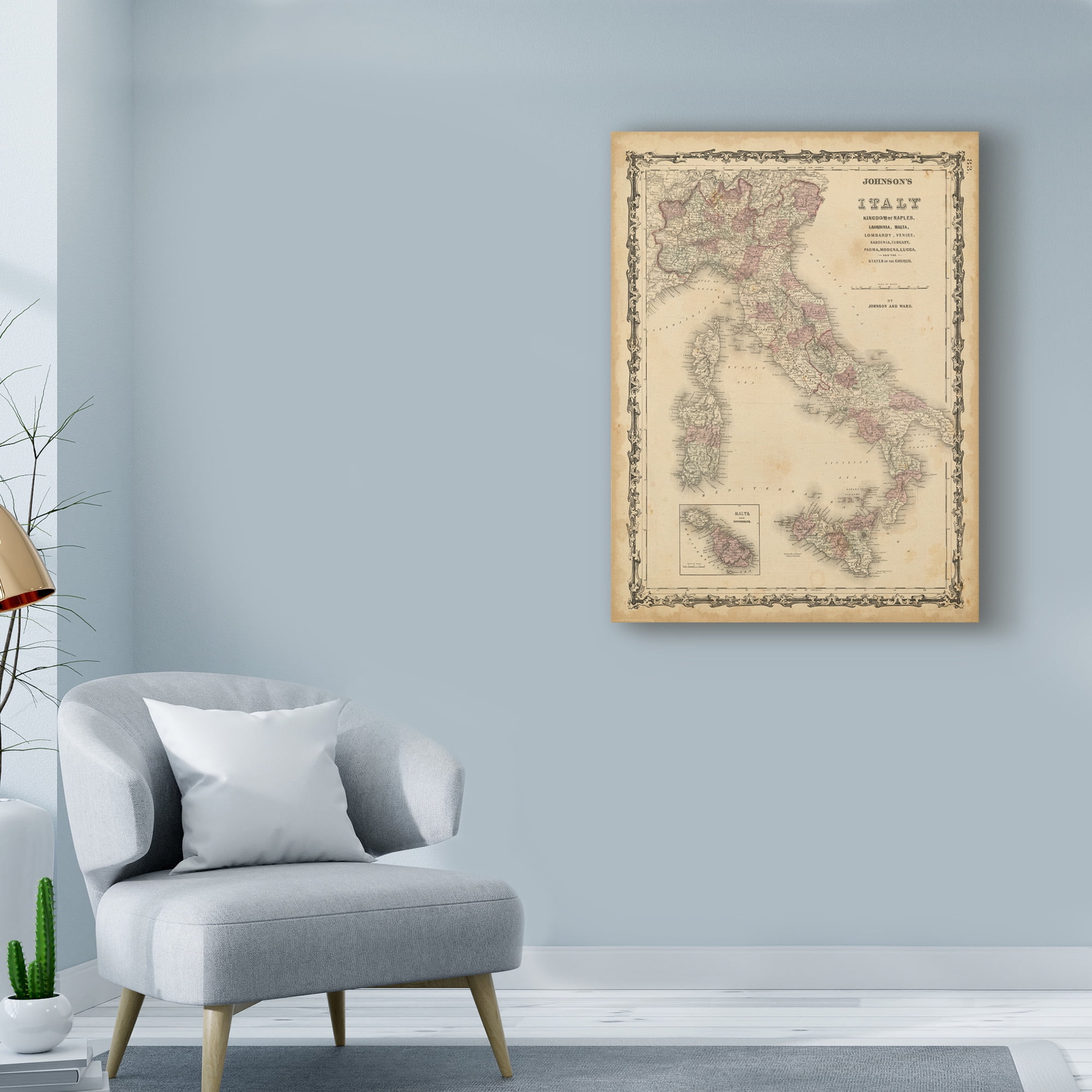Trademark Fine Art 'Johnsons Map of Italy' Canvas Art by Johnson