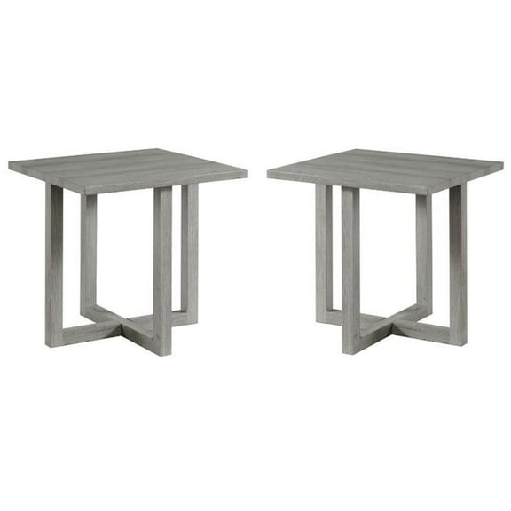 Home Square Square Wood End Table with X-Shaped Base in Gray - Set of 2