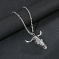 thumbnail image 3 of Fashion Vintage Animal Skull 14K White Gold Necklace Cow Head Pendant For Men Unique Amulet Jewelry Gift, 3 of 8