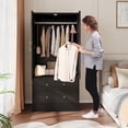 thumbnail image 6 of 65" Black Wood Armoire Wardrobe Closet with 2 Shutter Doors, 2 Drawers, Magnetic Closure & Metal Slides – Modern Tall Storage Cabinet for Bedroom, Living Room or Nursery, 6 of 8