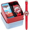thumbnail image 3 of Accutime Cars Reloj analógico para niños con carcasa plateada, bisel rojo, correa roja, personaje oficial de Cars Lightning McQueen en la esfera, reloj Time-Teacher, seguro para niños, modelo: CZ1009, 3 of 5
