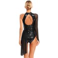 thumbnail image 2 of DPOIS Women's Sequins One Shoulder Figure Ice Skating Leotard Lyrical Dance Costume Black M, 2 of 6