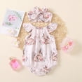 thumbnail image 2 of Kaprioy My First Easter Baby Girl Outfit Girls Clothes Bunny Print Romper Set Infant Girls Bodysuit Easter Bow Knot Headbands Outfits Newborn Cute Suit, 2 of 7