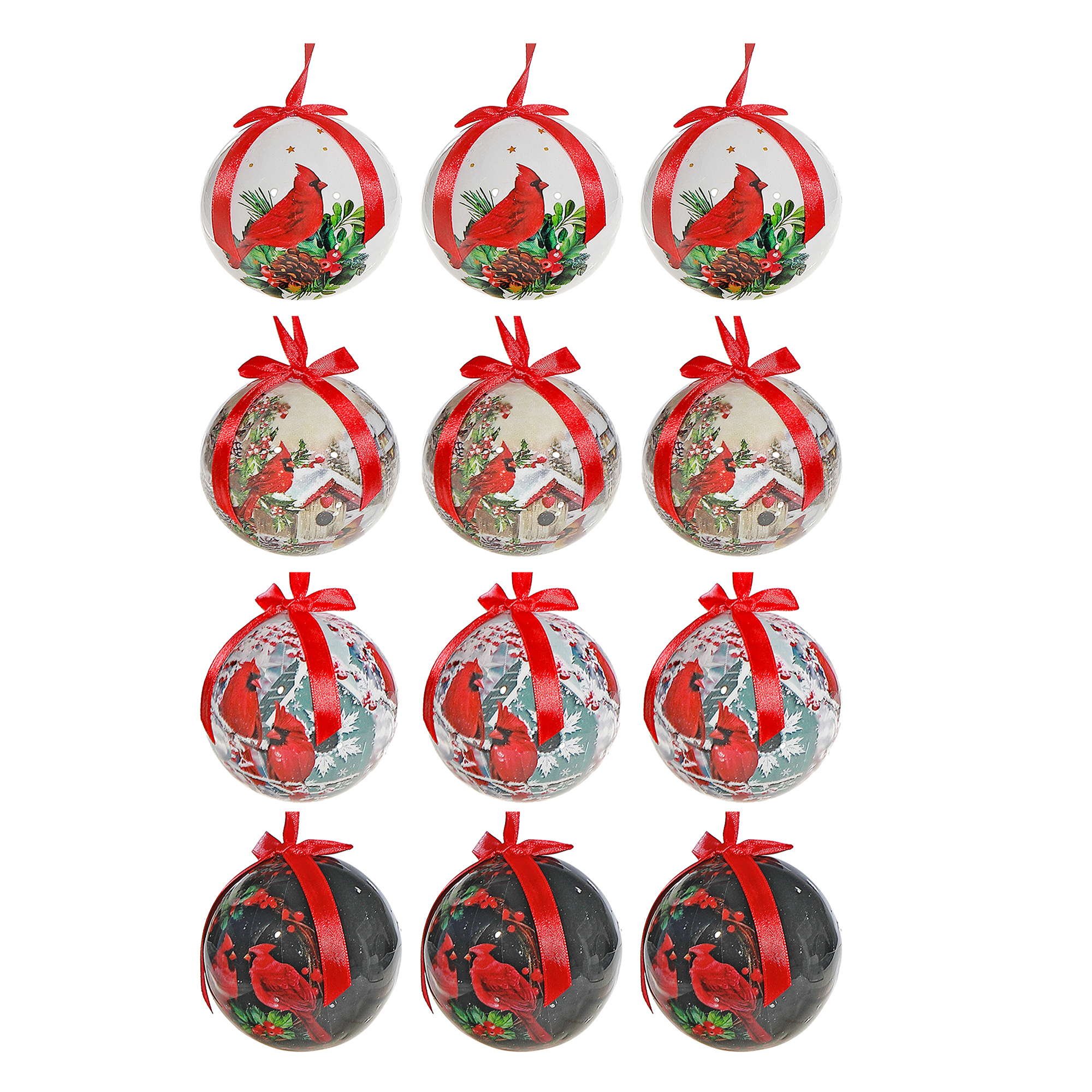 Cardinal Ribbon Ornament (Asstd) (12/Disp) - Set of 12
