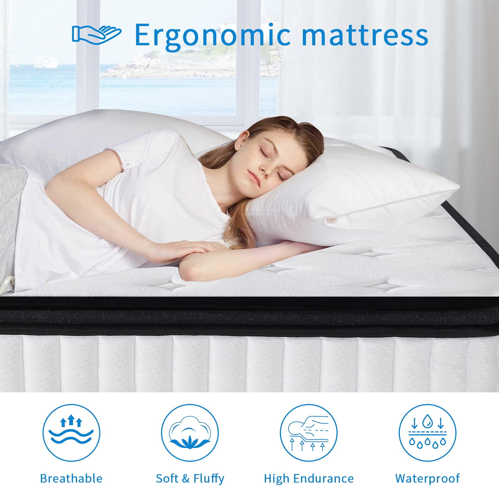 VFD 12 inch Spring Sensation Hybrid Mattress, Queen, Fiberglass Free, Medium Firmness, Durable Support, Certified Safe Foams & Fabric, Mattress in A Box, White