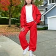 thumbnail image 4 of YunPes Boys Girls 3 Piece Outfits Athletic Sweatsuit T-Shirts + Zip up Hooded Jacket + Baggy Wide Leg Track Pants Sets for Kids, 4 of 6