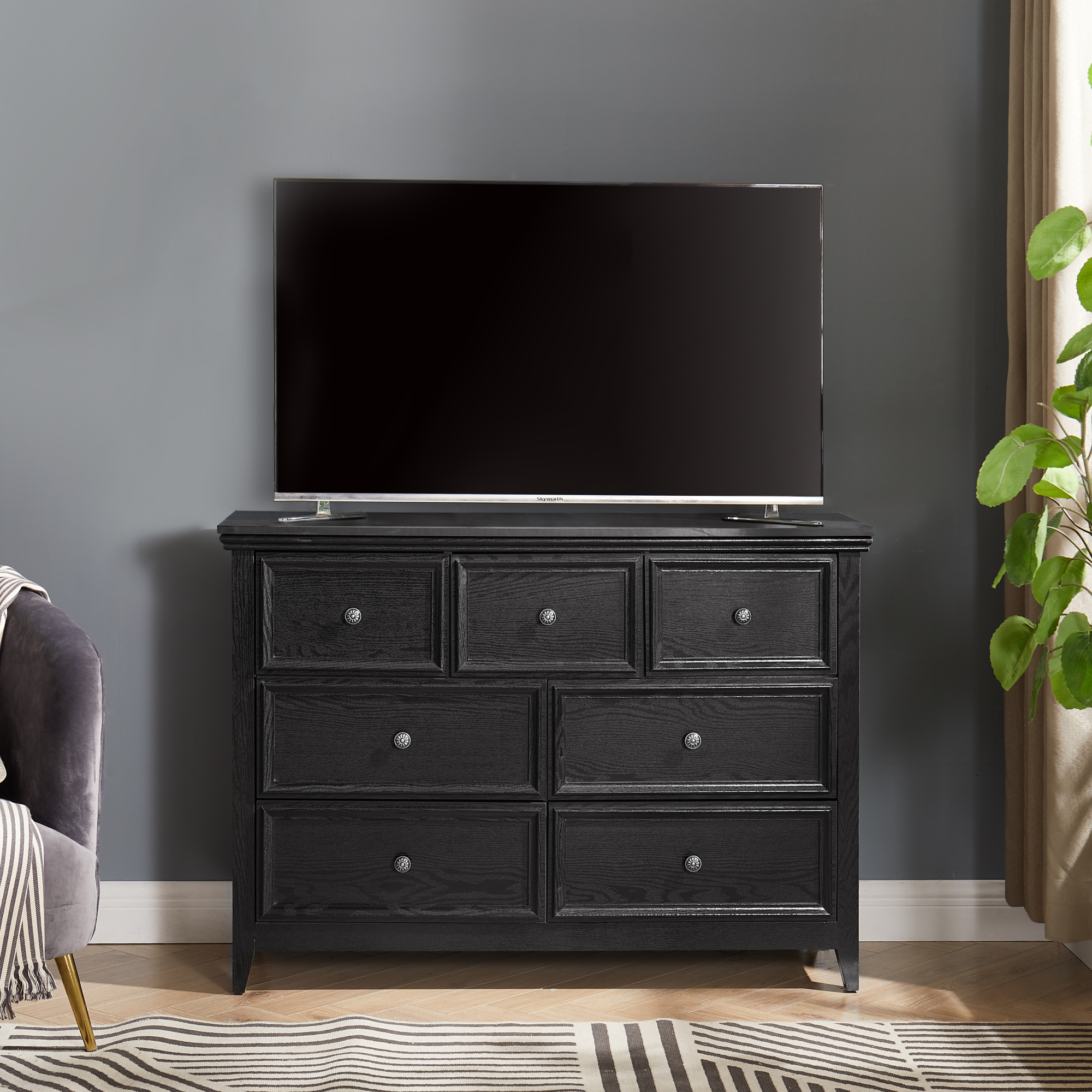Leumius 7 Drawers Dresser,Modern 7 Drawers Cabinet Chest of Drawers Closet Organizers and Storage for Living Room,Bedroom,Black