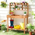 thumbnail image 2 of Costway Table Banc de Rempotage avec Plateau Rabattable, Étagères de Rangement pour Patio, Véranda, Balcon Brun, 2 of 10