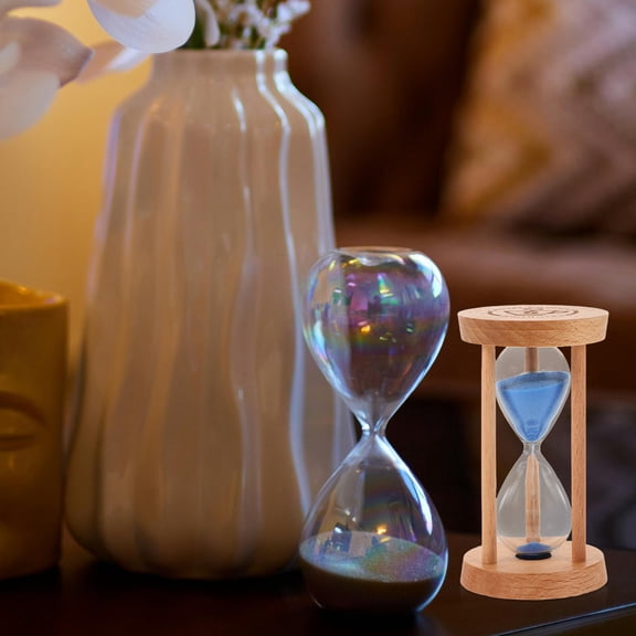 Masteelf Blue Wood and Glass Sand Timer for Home Use 5 Minute Hourglass for Kids Bathroom Decor