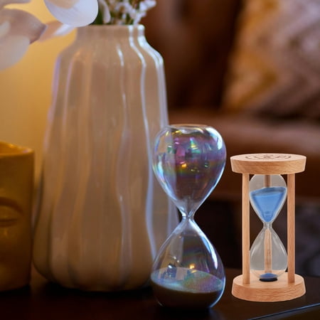 Masteelf Blue Wood and Glass Sand Timer for Home Use 5 Minute Hourglass for Kids Bathroom Decor