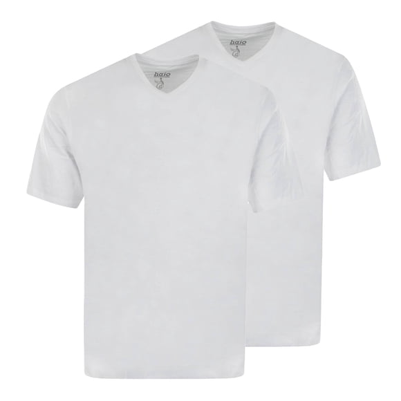 hajo Camiseta de hombre, pack de 2 - Básica, manga corta, cuello en V, algodón, uni Blanco 2XL (XX-Large)