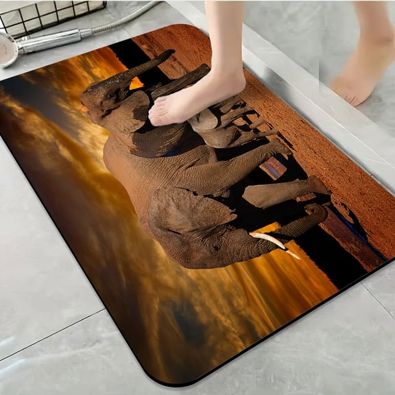1pc Elephant Family at Sunset Bathroom Rug Bathroom Decor and Qccessories- Durable,Anti Slip,And Quick Drying,Suitable For Indoor/outdoor Use - Perfect For Bathrooms,Bedrooms,Kitchens