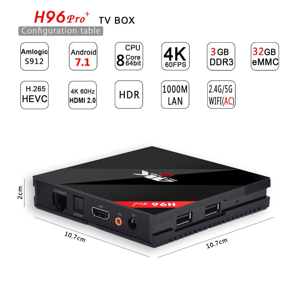 H96 Pro Plus Android 7.1 TV Box 3GB/32GB/4K Amlogic S912 Octa-core 64 Bits CPU Dual WiFi 2.4 GHz/5.0 GHz Bluetooth 4.1 H.265 con Mini Teclado Inalámbrico Smart TV Box 