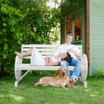 thumbnail image 3 of Ktaxon 56" Rustic Wooden Bench with Wagon Wheel Arms, 3-Person Garden Patio Seat, White, 3 of 12
