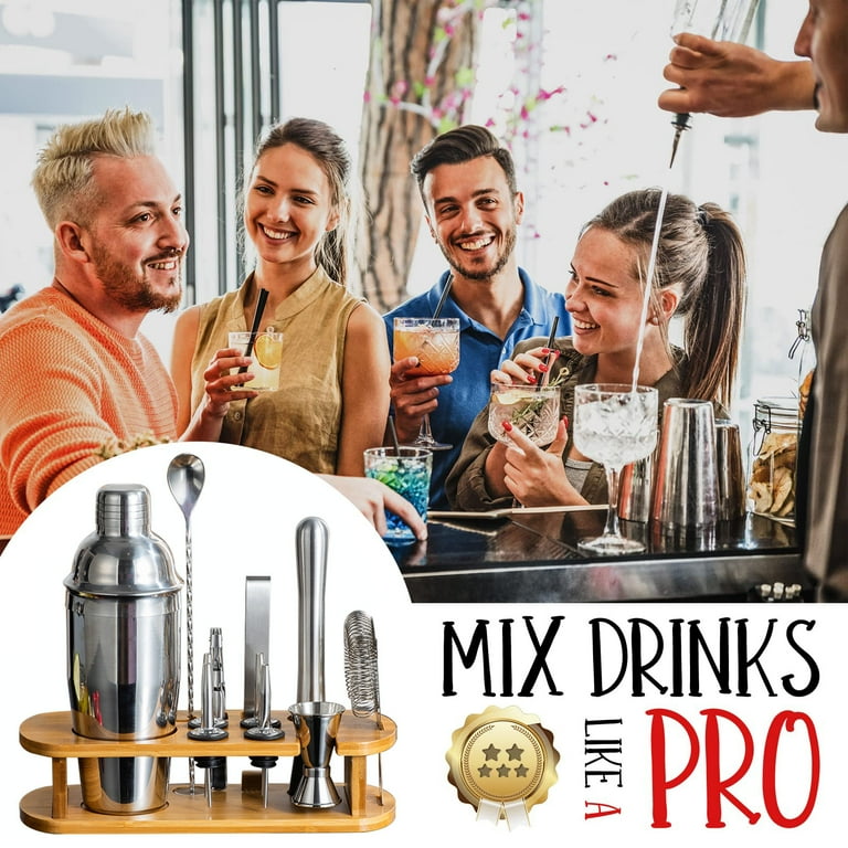 Mixology Cocktail Shaker Set Drink Mixer, 8-Piece Portable Bartender Kit  with 24oz Martini Shaker Barware Tool Set, 2 Pourers, Muddler, Jigger,  Mixing