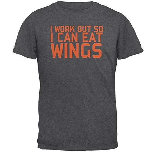 Work Out Eat Wings Mens T Shirt Dark Heather SM