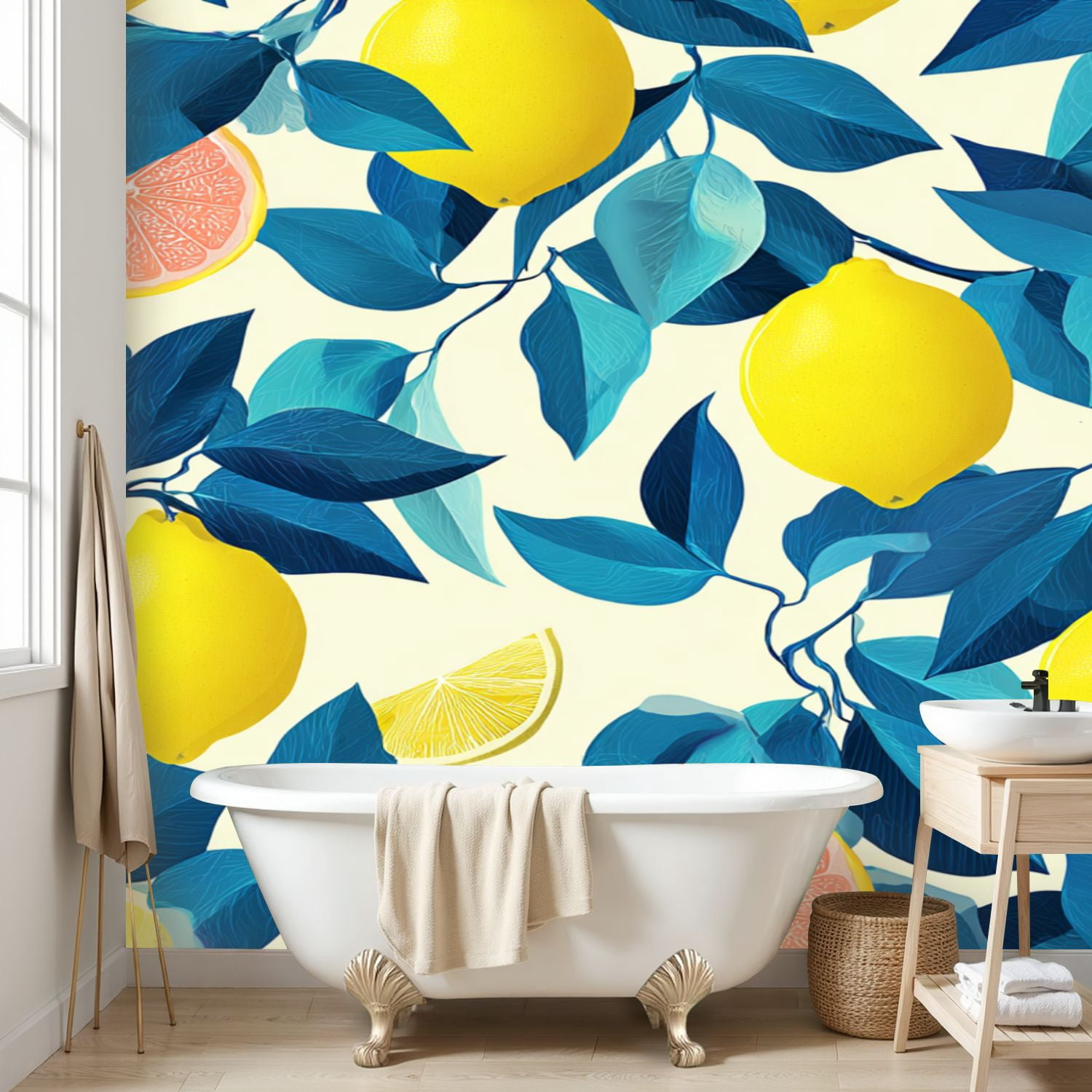 Wall Mural Peel and Stick Tropical seamless yellow lemons Fruit repeated Self-Adhesive Wallpaper Removable Wall Decal Wall Sticker Home Decor for Living Room Bedroom 69"x96"