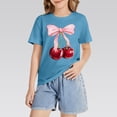 thumbnail image 6 of CPNG Girls Summer T-shirt Bow Cherry Print Loose Casual Stylish Crewneck Short Sleeve Cool Sports Top(Light Blue,12-13 Years), 6 of 8