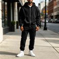 thumbnail image 7 of Delconic Mens Hoodie and Jogger Set Two Piece Tracksuit Full Zip Sweatshirt Drawstring Pants Casual Athletic Outfit Black L, 7 of 7