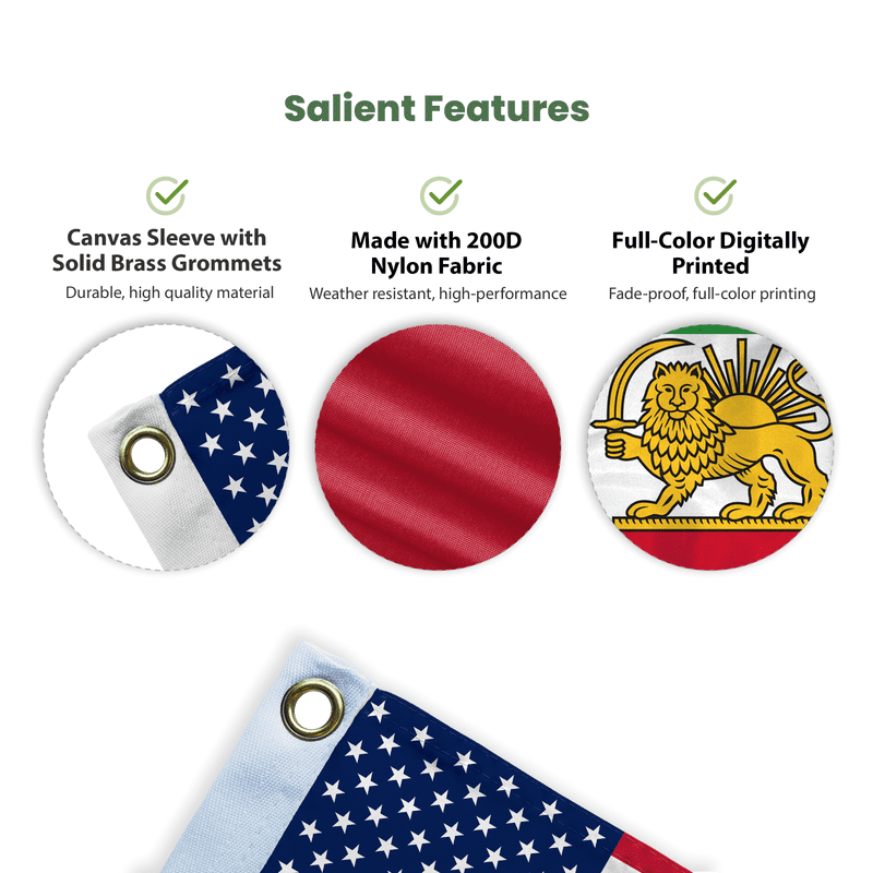 AGAS Iran USA Friendship Flag 3 x 5 ft Printed Single Sided 200D Nylon with Grommets