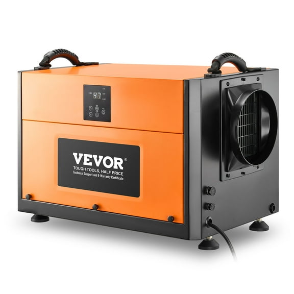 VEVOR 156 Pints Commercial Dehumidifier with Drain Hose, Portable Crawl Space Dehumidifiers for Basement Storage Room Industrial Grade,Auto Defrost/Drainage,Heavy-duty Galvanized Steel,LED Indicate