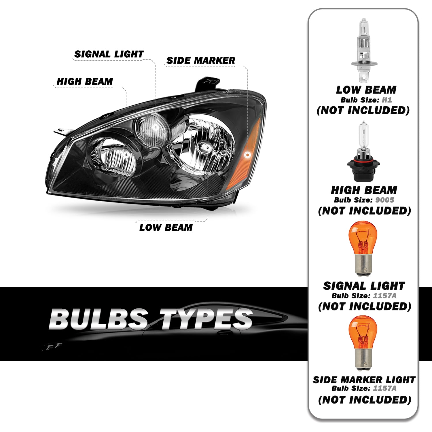 For 2005-2006 Nissan Altima Sedan 4Dr Black Headlights Assembly 05-06 Lamps Pair