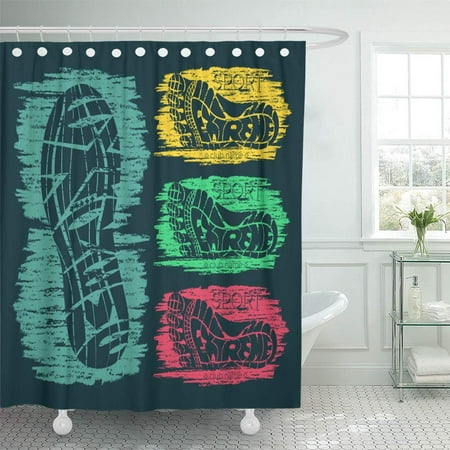 KSADK Extreme Sport Lettering Composition with The Imprint Sole of Shoe Color Best Shower Curtain Bath Curtain 66x72 (Best Paint For Shoe Soles)