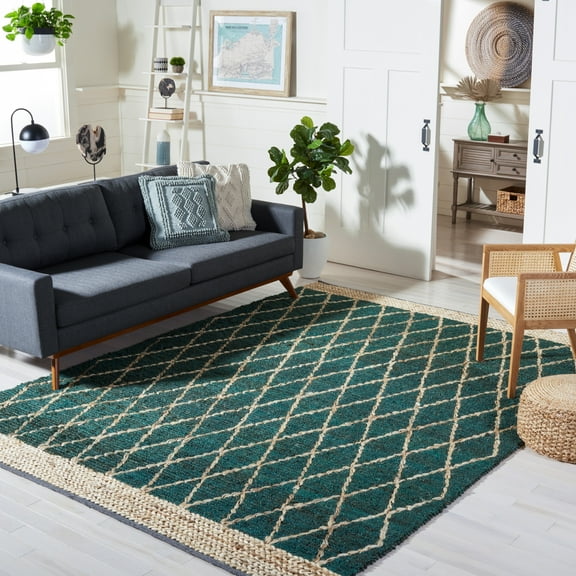 SAFAVIEH Natural Fiber Ingram Geometric Area Rug, Dark Green/Natural, 5' x 8'