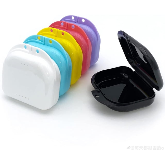 6 Pcs Retainer Case With Vent Holes Tight Snap Lock Orthodontic Mouth Guard Denture Container Assorted Colors