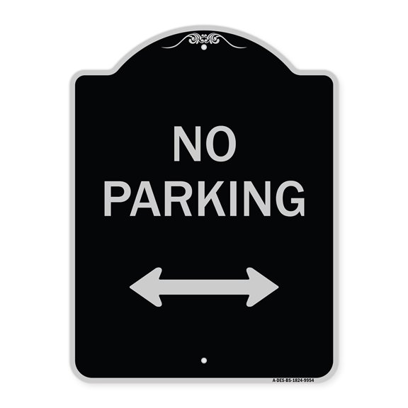 SignMission A-DES-BS-1824-9954 18 x 24 in. Designer Series Sign - No Parking with Bidirectional Arrow, Black & Silver