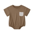 thumbnail image 2 of Newborn Baby Soft Bodysuit Short Sleeve Crewneck Onesie Infant Boys Girls Summer Comfortable Breathable Outfits Brown 6-9 Months, 2 of 6