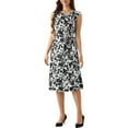 thumbnail image 4 of INSPIRE CHIC Vestido Midi Elegante Floral con Cuello Cowl y Mangas Cortas S Blanco Negro, 4 of 5