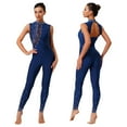 thumbnail image 1 of Fldy Womens Sparkly Rhinestone Gymnastics Romper Sleeveless Unitard for Rhythmic Dance Competition Navy Blue XXL, 1 of 7